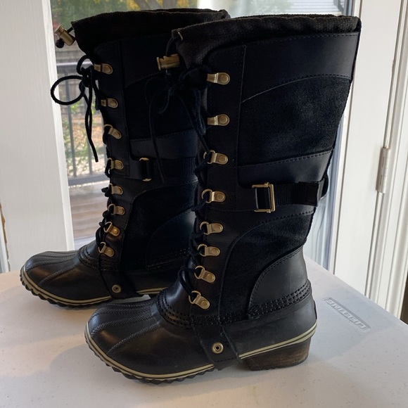 Sorel Conquest Carly Waterproof Suede & Leather Lace-Up Boots Black Size 6 - Picture 6 of 14
